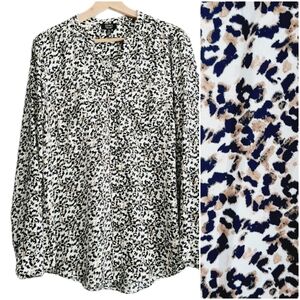 🍒 JONES New York Utility Sleeve Button Down Shirt Cheetah Pattern Sz L